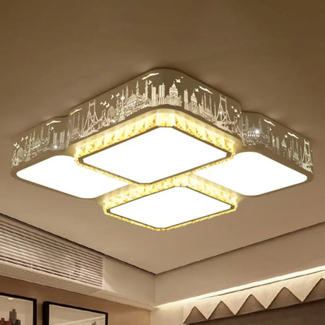 Modern K9 Crystal Led Ceiling Light - Flush Mount Acrylic Shade Remote Control Dimming