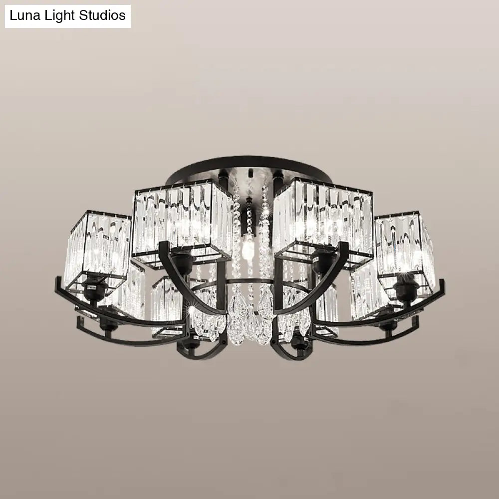 Modern K9 Crystal Semi Flush Mount Ceiling Light: Black Rectangle Fixture For Living Room 11 /