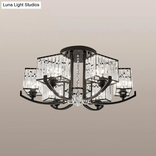 Modern K9 Crystal Semi Flush Mount Ceiling Light: Black Rectangle Fixture For Living Room