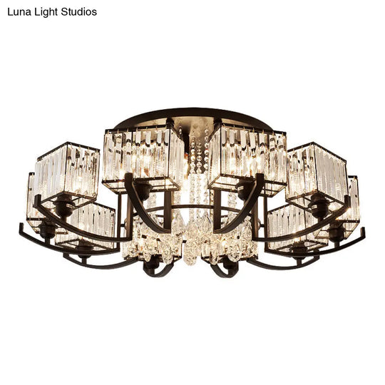 Modern K9 Crystal Semi Flush Mount Ceiling Light: Black Rectangle Fixture For Living Room