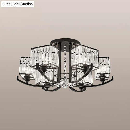 Modern K9 Crystal Semi Flush Mount Ceiling Light: Black Rectangle Fixture For Living Room