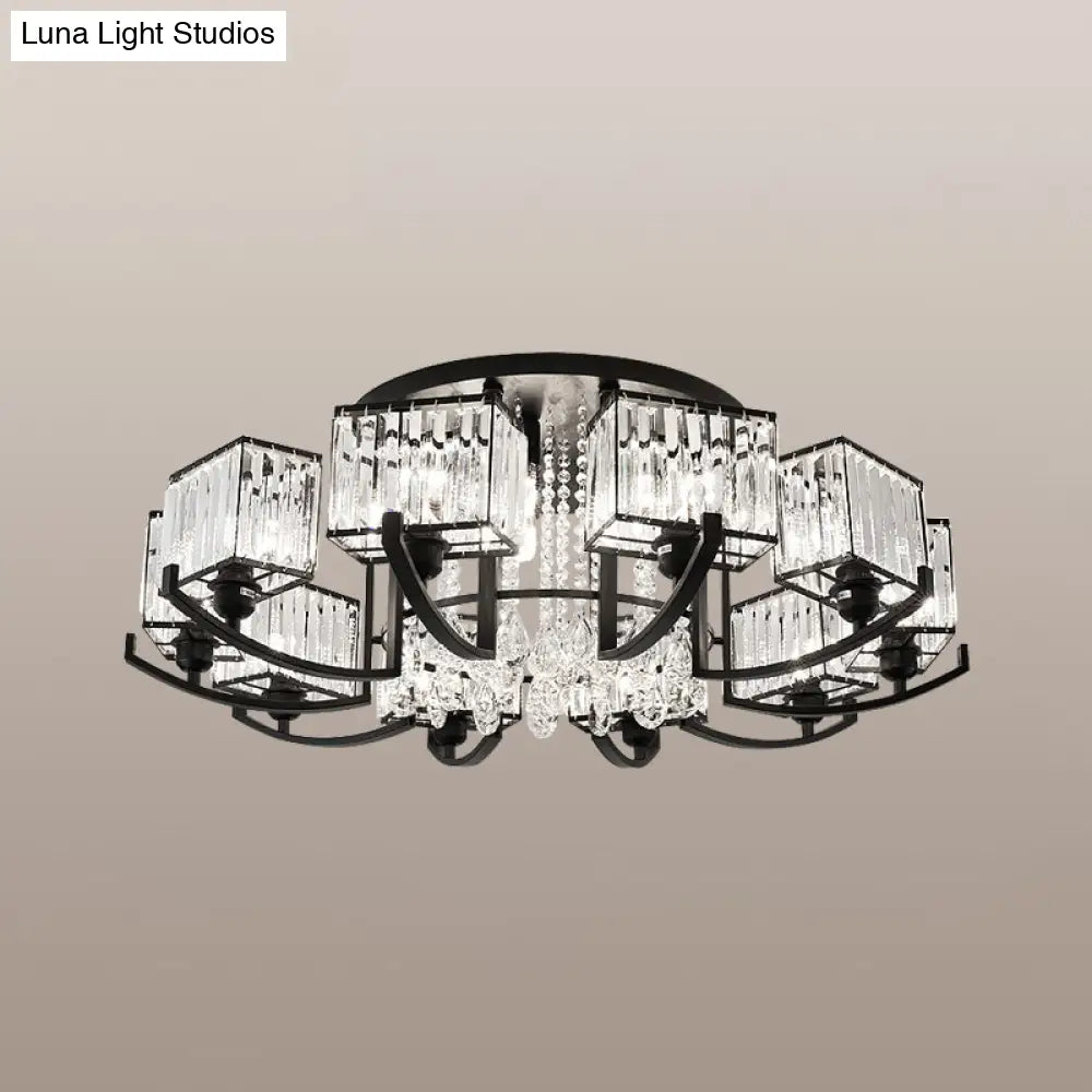 Modern K9 Crystal Semi Flush Mount Ceiling Light: Black Rectangle Fixture For Living Room
