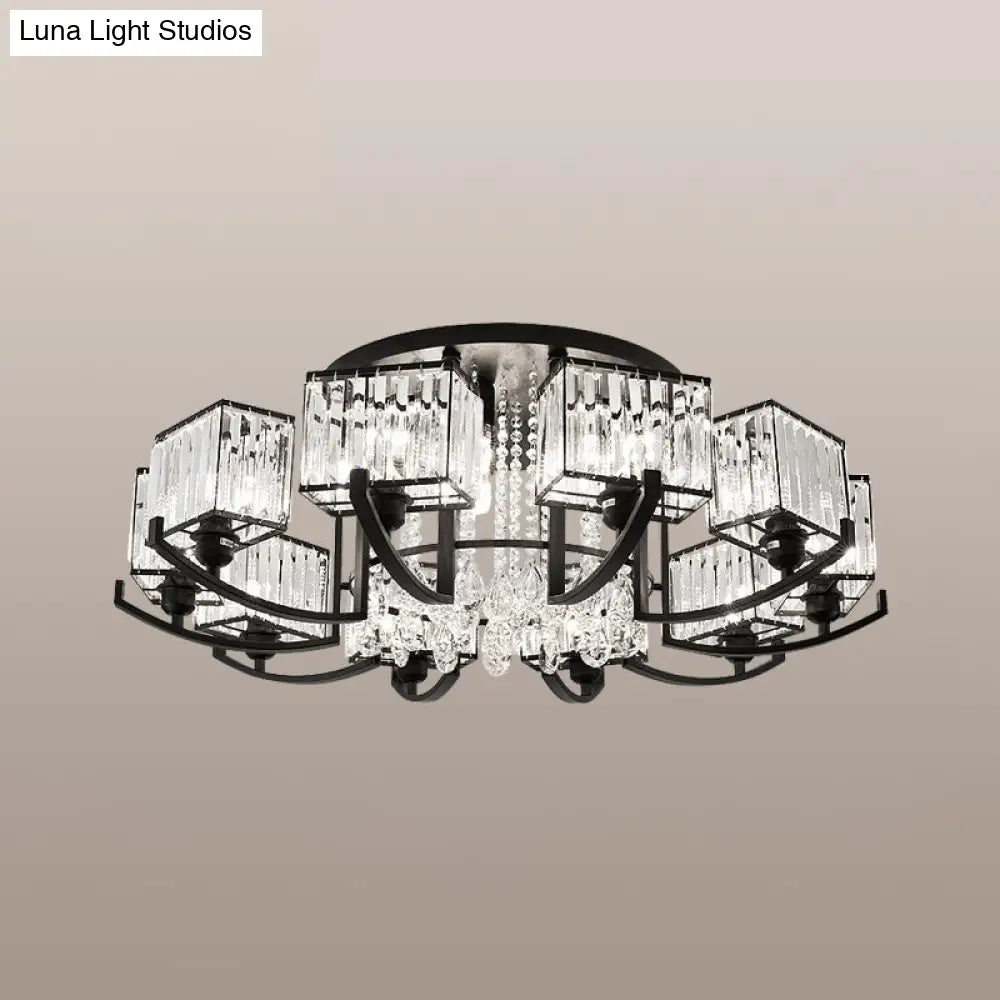 Modern K9 Crystal Semi Flush Mount Ceiling Light: Black Rectangle Fixture For Living Room