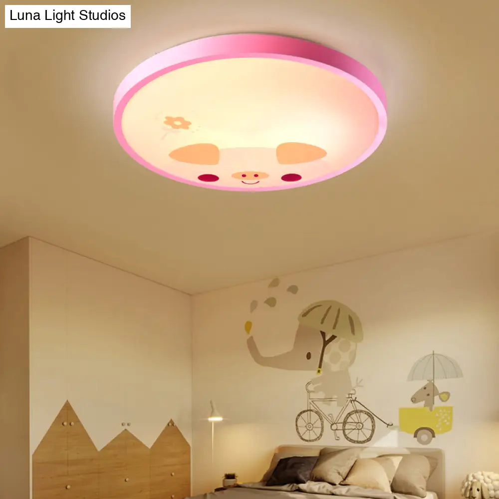 Modern Kindergarten Circular Ceiling Light: Acrylic Flush Mount Fixture Pink / Warm