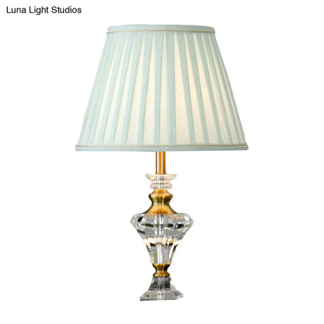 Modern Lake Blue Table Lamp With Crystal Base - 1-Light Living Room Night Light