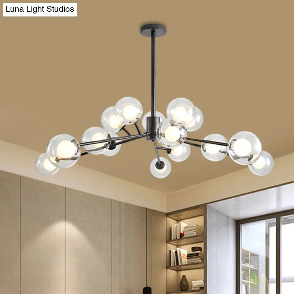 Modern Large Chandelier: 15/18 Lights Restaurant Hotel Branch Metal Black/Gold Hanging Lamp