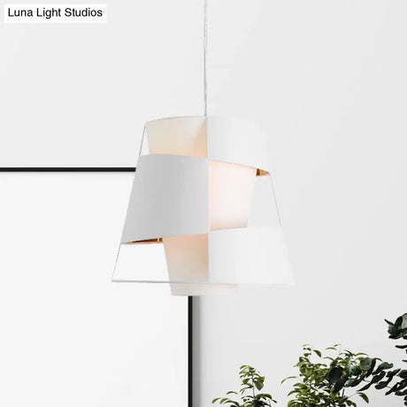 Modern Laser Cut Design Metal Pendant Lamp - White/Black Barrel Hanging Light With 1 Bulb