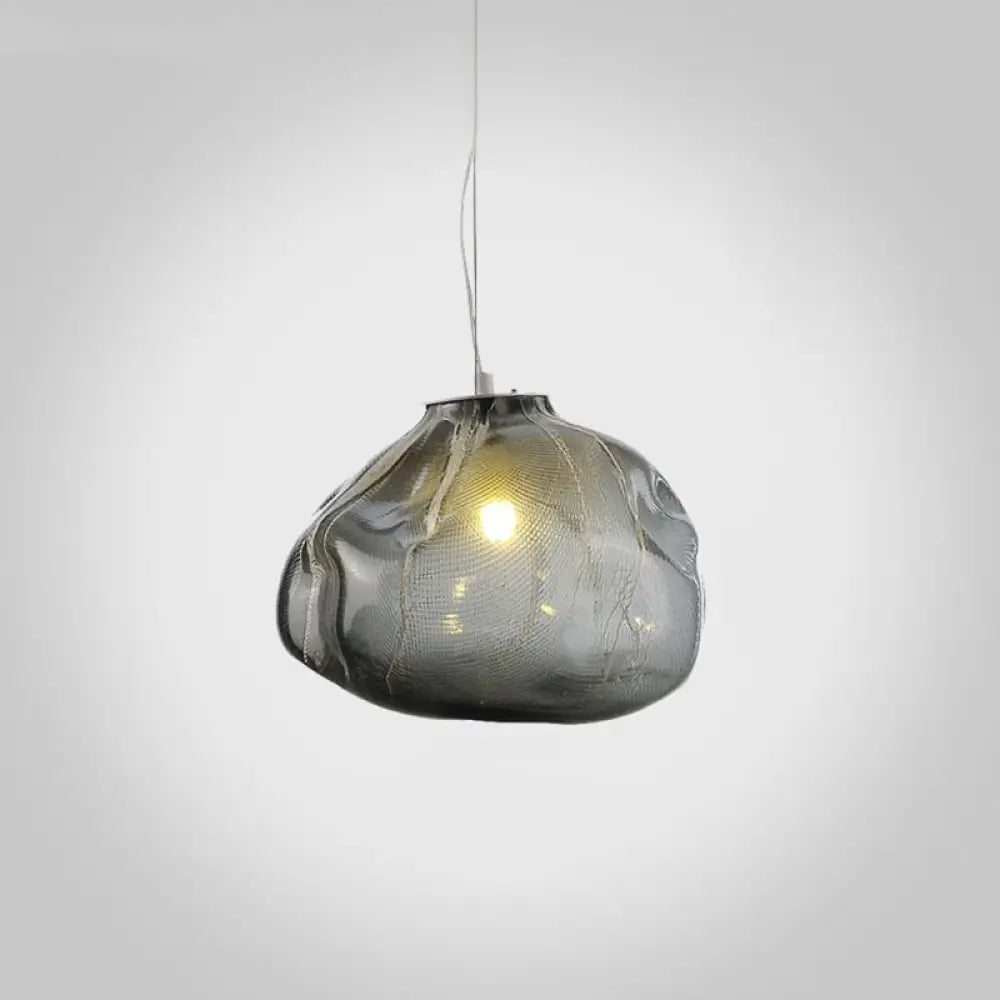 Modern Lattice Glass Ceiling Hanging Light Fixture For Restaurants - 1 Bun Smoke Gray / 12