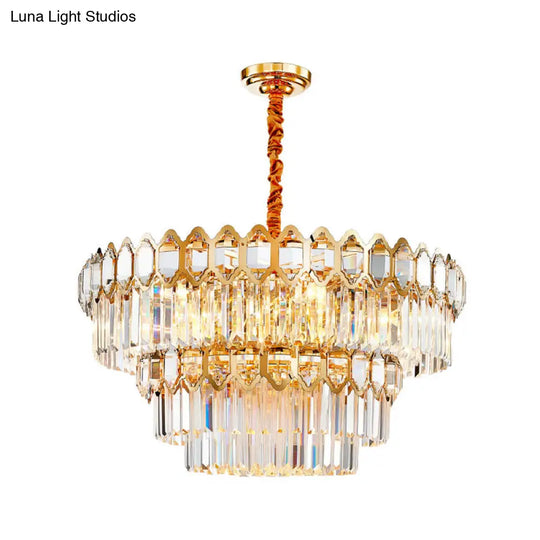 Contemporary Gold Chandelier With 8 Lights & Clear Crystal Prisms - Modern Lighting Fixture