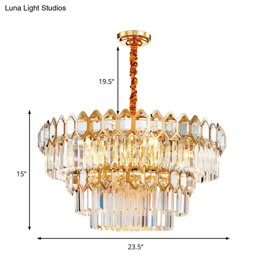 Modern Layered Chandelier With Clear Crystal Prism 8-Light Gold Hanging Fixture