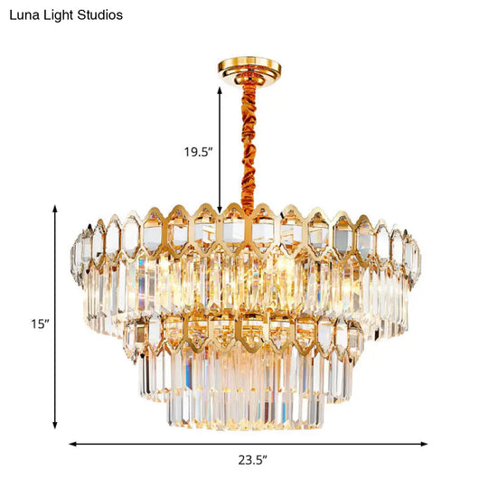 Contemporary Gold Chandelier With 8 Lights & Clear Crystal Prisms - Modern Lighting Fixture