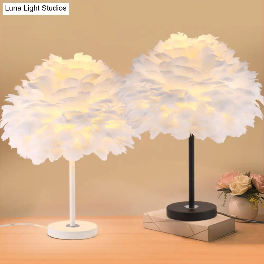 Modern Layered Flower Night Light With Feather Accent - 1-Head Table Lamp For Girls Bedroom