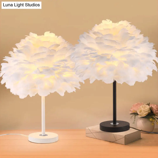 Modern Layered Flower Night Light With Feather Accent - 1-Head Table Lamp For Girls Bedroom