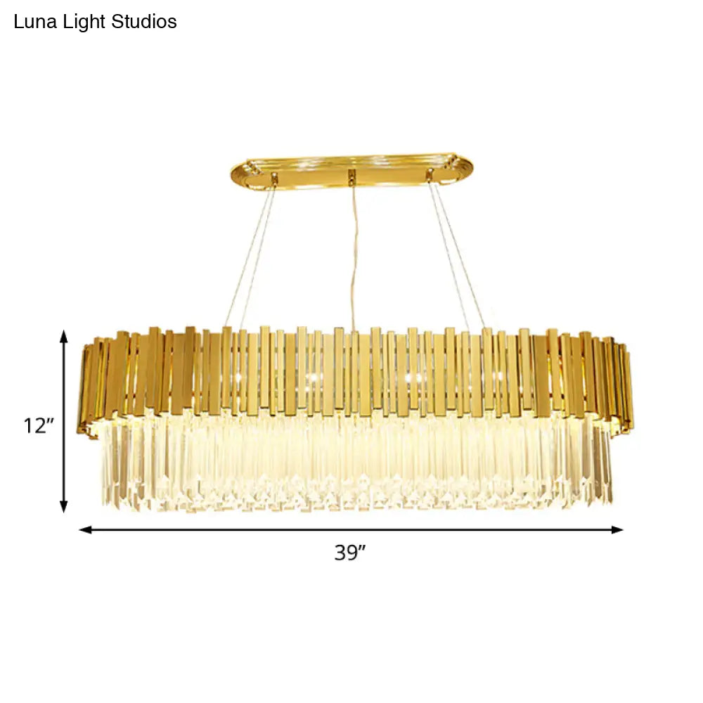 Modern Layered Metal Chandelier Lamp - 6-Light Golden Hanging Light With Crystal Icicles 26/35.5/39