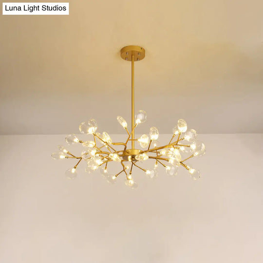 Modern Leaf-Shaped Brass Pendant Chandelier With Led Lighting