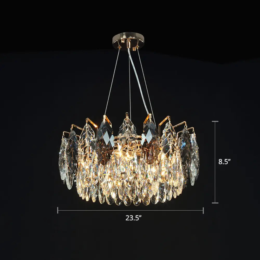 Modern Leaf-Shaped Pendant Chandelier With Clear Crystal Shade - 8-Head Hanging Lamp For