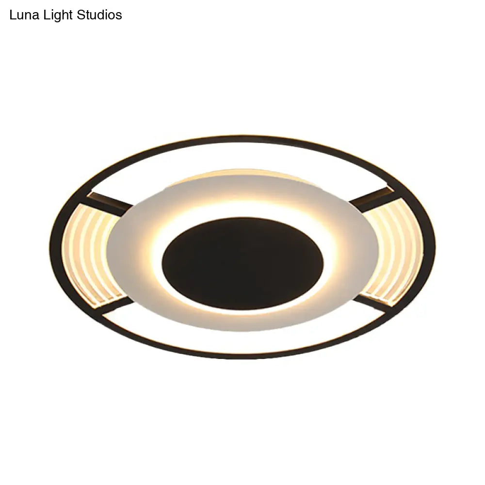 Modern Led Acrylic Round Close To Ceiling Lamp In Black/Gold - Flush Mount With 3 Color Light