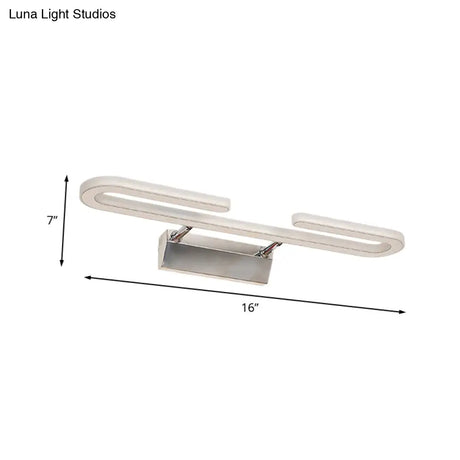 Modern Led Acrylic Vanity Light Fixture In White - Paper Clip Shaped Wall Sconce Lamp For Bathroom