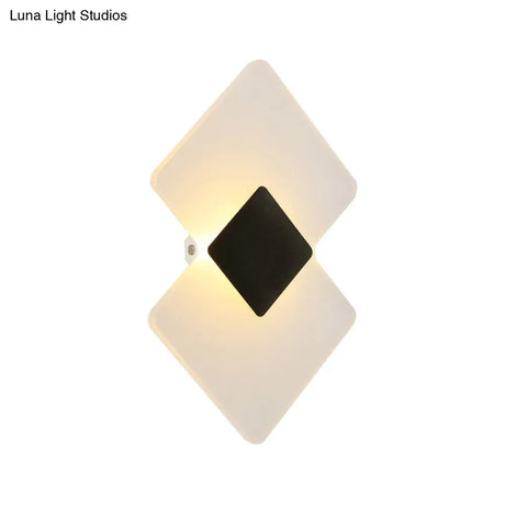 Modern Led Acrylic Wall Lamp: Textured Silver/Black Rhombus Sconce Light With Remote Control