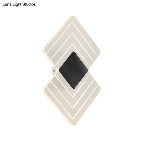 Modern Led Acrylic Wall Lamp: Textured Silver/Black Rhombus Sconce Light With Remote Control