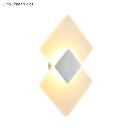 Modern Led Acrylic Wall Lamp: Textured Silver/Black Rhombus Sconce Light With Remote Control