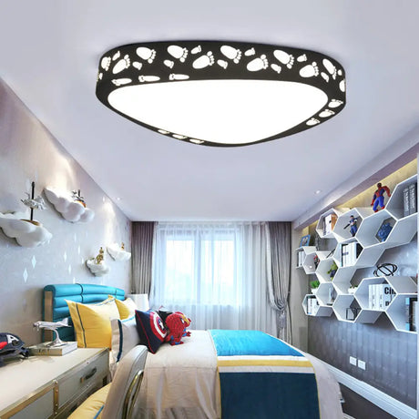 Modern Led Baby Room Ceiling Light - Hollow Triangle Metal Acrylic Fixture Black / White