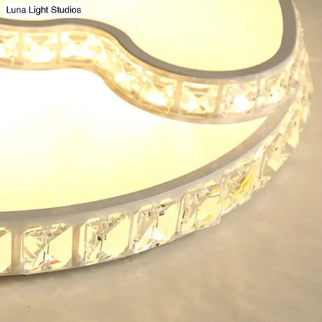 Modern Led Bedroom Ceiling Light Fixture - White Flush Mount With Star Moon Crystal Shade