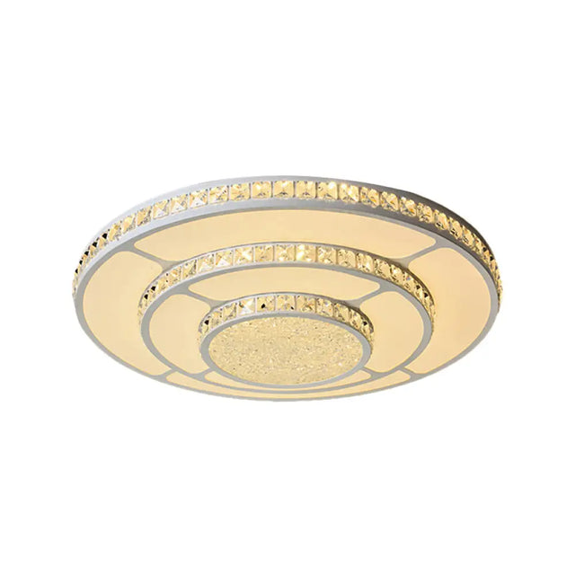Modern Led Bedroom Ceiling Light With Circle Crystal Block Shade In Warm/White - 18/21.5 W
