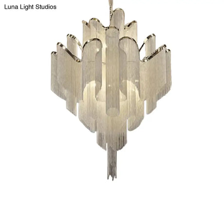 Modern Led Bedroom Chandelier: Silver Pendant Lamp With Tiered Tassel Aluminum Shade