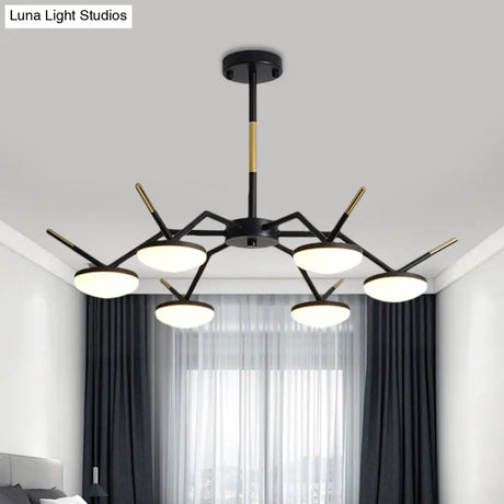 Modern Led Black Ceiling Chandelier With Metallic Circle Design And Sleek Arm