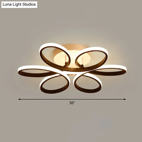 Modern Led Black Floral Metal Flush Light For Bedroom Ceiling / 36’ Natural