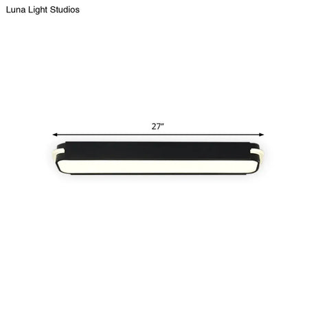 Modern Led Black Flushmount Ceiling Light Fixture - Metallic Rectangle 19’/27’/34.5’ Long White/Warm