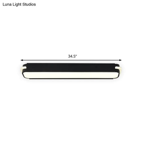 Modern Led Black Flushmount Ceiling Light Fixture - Metallic Rectangle 19’/27’/34.5’ Long White/Warm