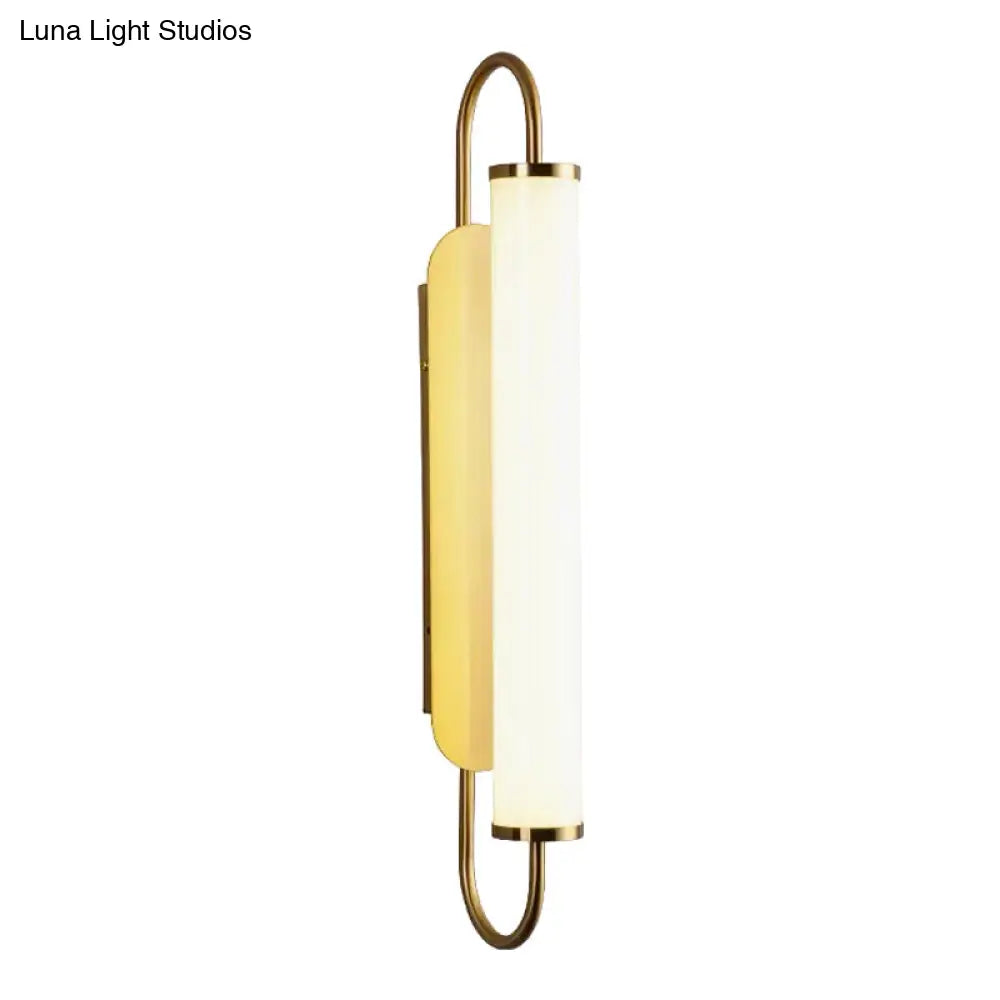 Modern Led Brass Wall Light Fixture With Oval Frame And Opal Glass Shade