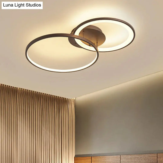 Modern Led Brown Flush Mount Ceiling Light Fixture - Acrylic 2-Ring Modernism Lighting