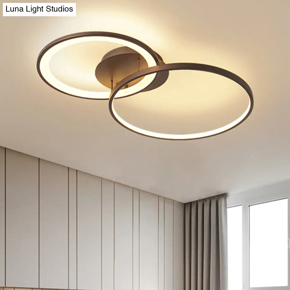 Modern Led Brown Flush Mount Ceiling Light Fixture - Acrylic 2-Ring Modernism Lighting