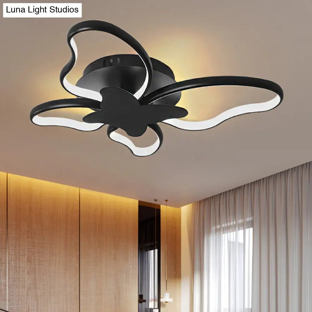 Modern Led Butterfly Ceiling Light - Acrylic Flush Mount For Bedroom Black / 19 Warm