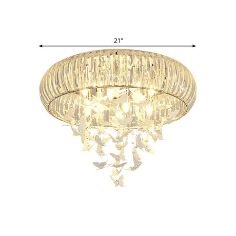 Modern Led Butterfly Flush Mount Ceiling Lamp - Crystal Prism Ring Remote Control Dimming &