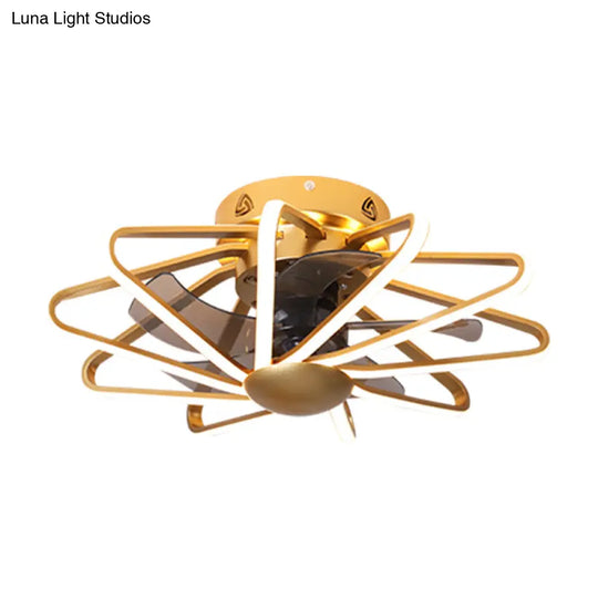 Modern Led Cage Pendant Fan Light - 23’ Wide Semi - Flush Ceiling For Bedroom