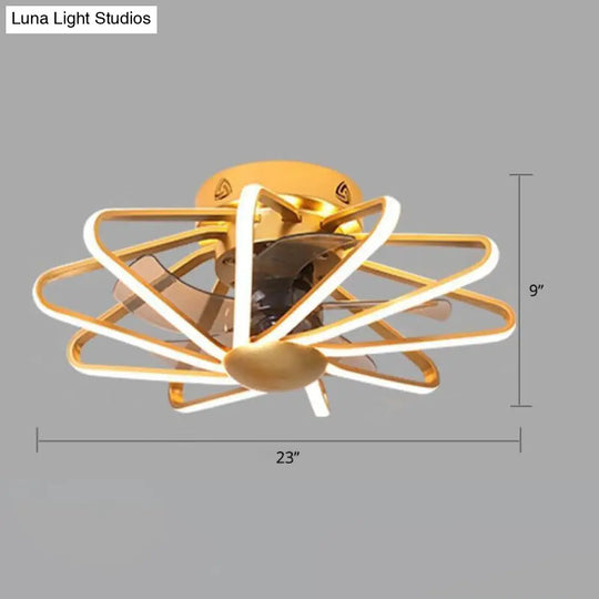 Modern Led Cage Pendant Fan Light - 23 Wide Semi-Flush Ceiling For Bedroom