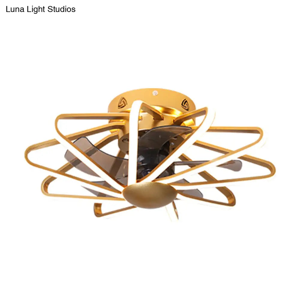 Modern Led Cage Pendant Fan Light - 23 Wide Semi-Flush Ceiling For Bedroom