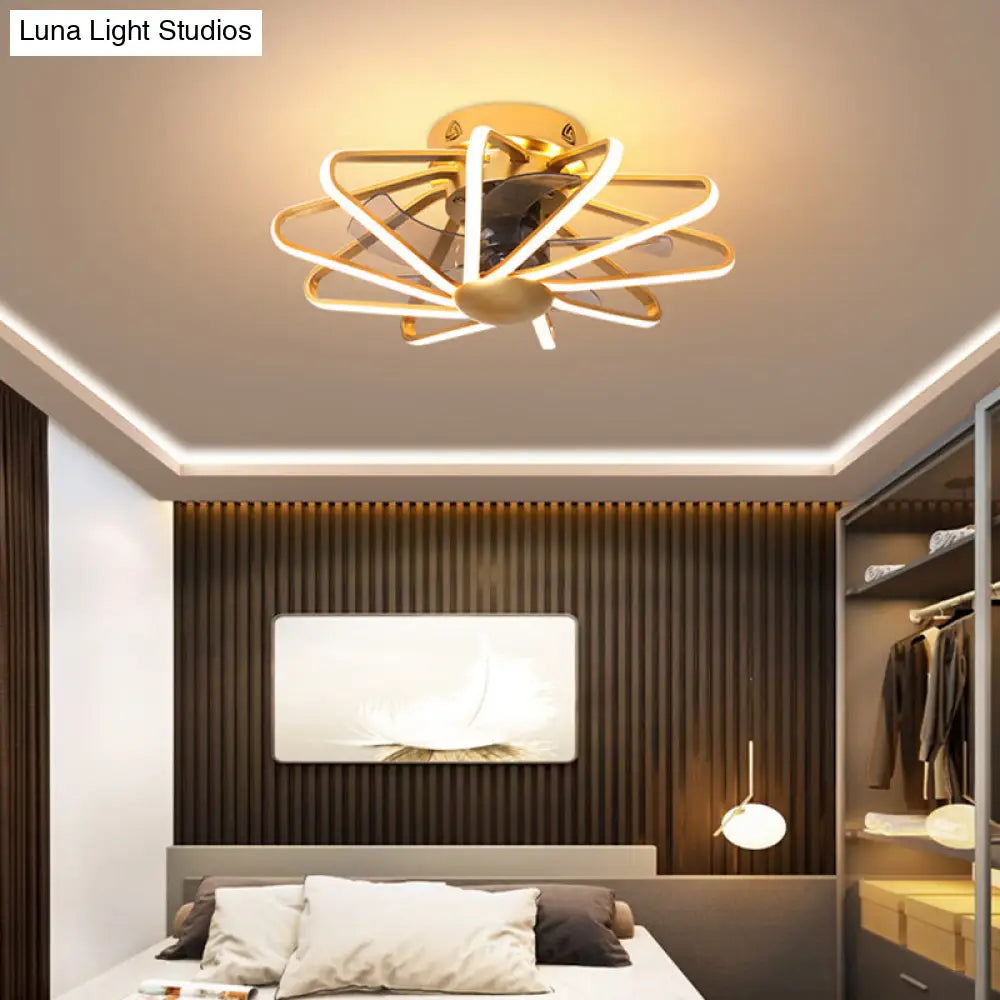 Modern Led Cage Pendant Fan Light - 23’ Wide Semi - Flush Ceiling For Bedroom Gold