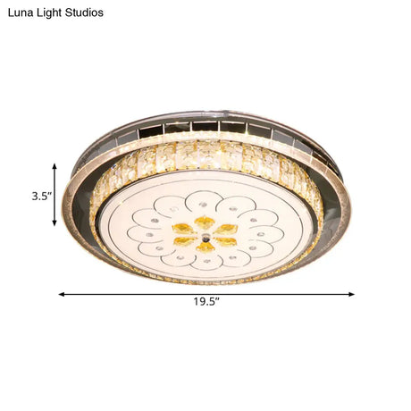 Modern Led Ceiling Lamp: Clear Crystal Circular Flushmount In Stainless-Steel