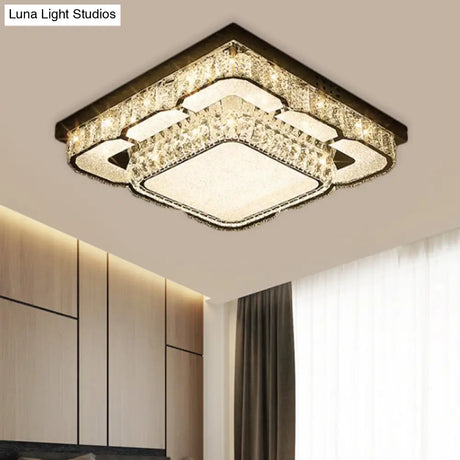 Modern Led Ceiling Lamp With Crystal Block Shade - Chrome Flushmount Lighting