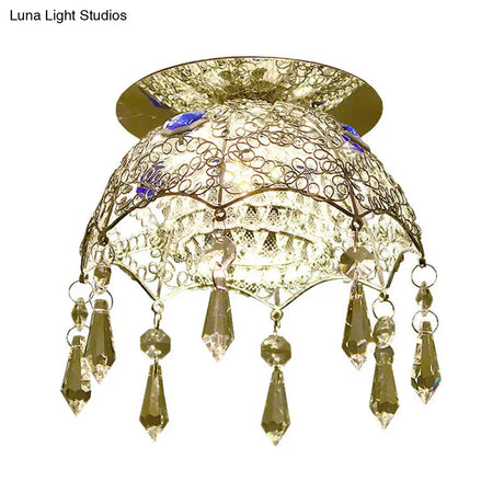 Modern Led Ceiling Lamp With Crystal Shade – Chrome Scalloped Dome Flush Mount Light In Warm/White