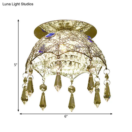 Modern Led Ceiling Lamp With Crystal Shade – Chrome Scalloped Dome Flush Mount Light In Warm/White