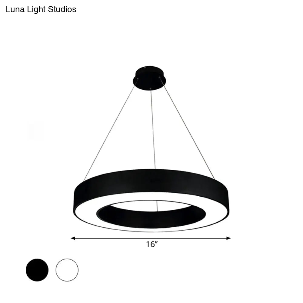 Modern Led Ceiling Lamp With Halo Ring Pendant Lighting In Black/White Acrylic Shade