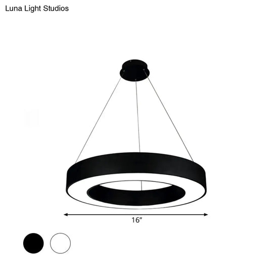 Minimalist Led Ceiling Lamp: Black/White Halo Ring Pendant Light With Acrylic Shade 16/31.5/39 Width