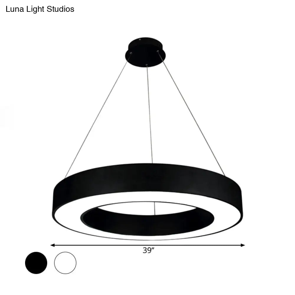 Minimalist Led Ceiling Lamp: Black/White Halo Ring Pendant Light With Acrylic Shade 16/31.5/39 Width