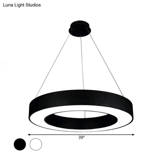 Minimalist Led Ceiling Lamp: Black/White Halo Ring Pendant Light With Acrylic Shade 16/31.5/39 Width